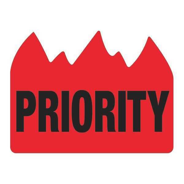 Tape Logic Flame Labels, "Priority" (Bill of Lading), 1 1/2" x 2", Red/Black, 500/Roll