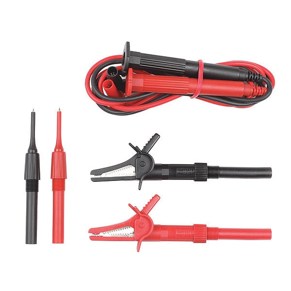 Deluxe Fused Test Lead Kit, Right Angle Banana Plug, 47.9", Red, Black