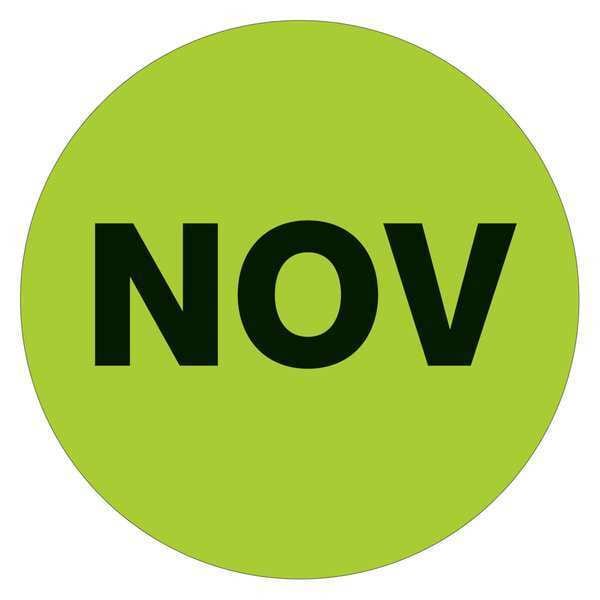 Tape Logic Months of the Year Labels, "NOV", 2" Circle, Fluorescent Green, 500/Roll
