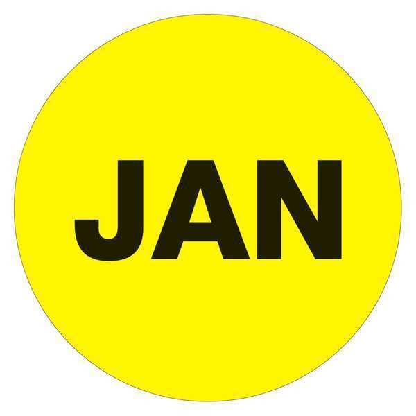 Tape Logic Months of the Year Labels, "JAN", 2" Circle, Fluorescent Yellow, 500/Roll