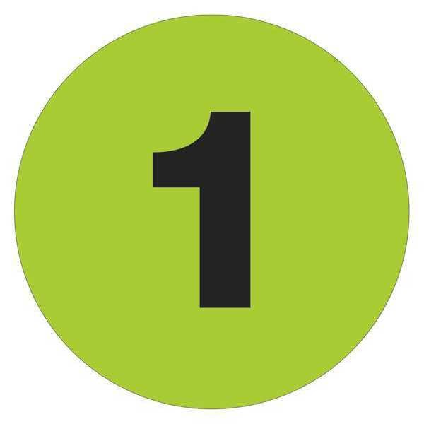 Tape Logic Number Labels, "1", 4" Circle, Fluorescent Green, 500/Roll