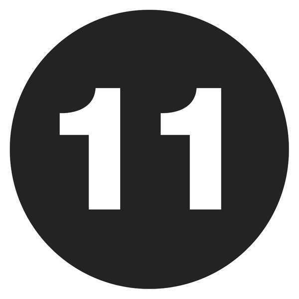 Tape Logic Number Labels, "11", 3" Circle, Black, 500/Roll
