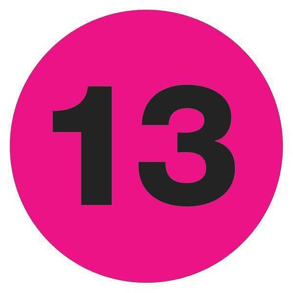 Tape Logic Number Labels, "13", 3" Circle, Fluorescent Pink, 500/Roll