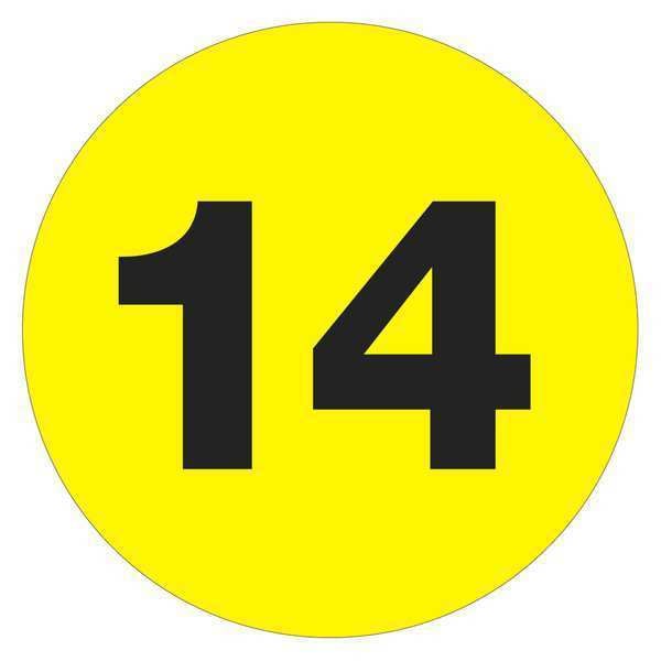 Tape Logic Number Labels, "14", 3" Circle, Fluorescent Yellow, 500/Roll