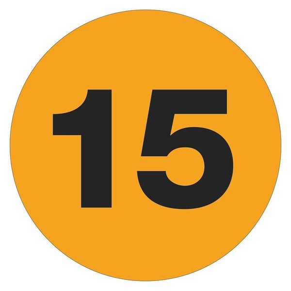 Tape Logic Number Labels, "15", 3" Circle, Fluorescent Orange, 500/Roll
