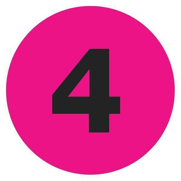 Tape Logic Number Labels, "4", 1" Circle, Fluorescent Pink, 500/Roll