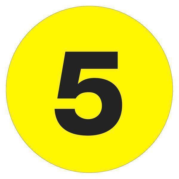 Tape Logic Number Labels, "5", 4" Circle, Fluorescent Yellow, 500/Roll