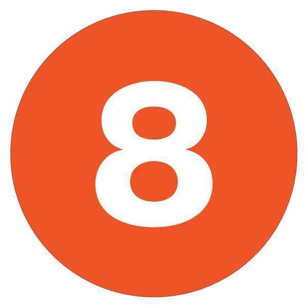 Tape Logic Number Labels, "8", 3" Circle, Orange, 500/Roll