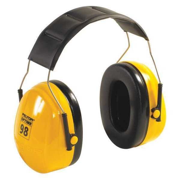 Peltor Optime 98 Over-the-Head Ear Muffs, 25 dB NRR, Passive, Black/Yellow