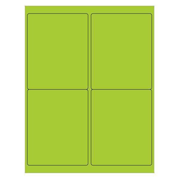 Tape Logic Rectangle Laser Labels, 4" x 5", Fluorescent Green, PK400