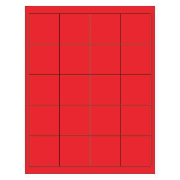 Tape Logic Rectangle Laser Labels, 2" x 2", Fluorescent Red, PK2000