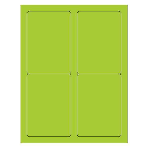 Tape Logic Rectangle Laser Labels, 3 1/2" x 5", Fluorescent Green, PK400