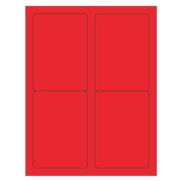 Tape Logic Rectangle Laser Labels, 3 1/2" x 5", Fluorescent Red, PK400
