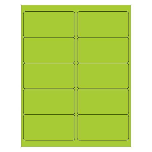 Tape Logic Rectangle Laser Labels, 4" x 2", Fluorescent Green, PK1000