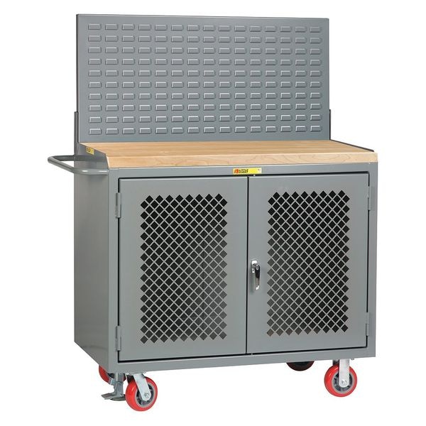 Bench Cabinet, Louvered Pnl, Butcher Blk