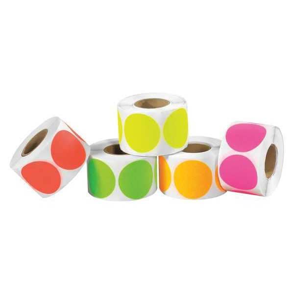 Tape Logic Inventory Circles, Fluorescent Packs, 3", Assorted Colors, 5000/Case