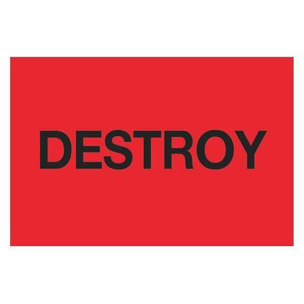 Tape Logic Labels, "Destroy", 2" x 3", Fluorescent Red, 500/Roll