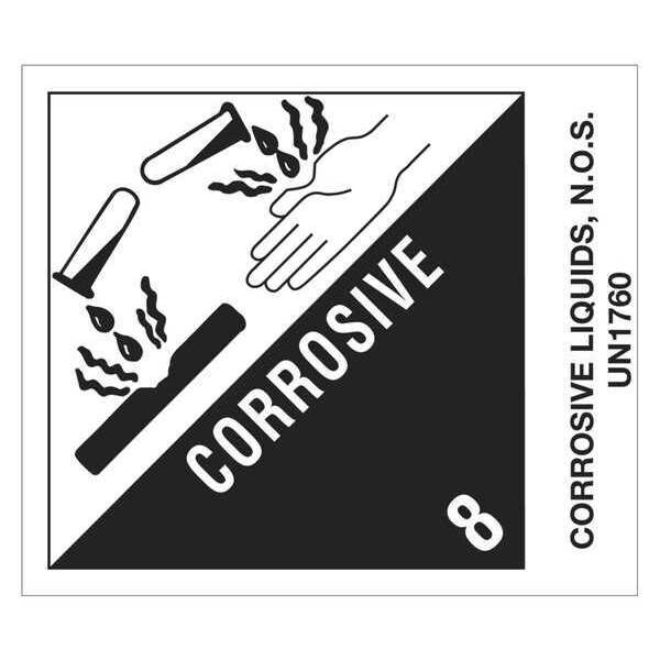 Tape Logic Labels, "Corrosive Liquids, N.O.S.", 4" x 4 3/4", Black/White, 500/Roll