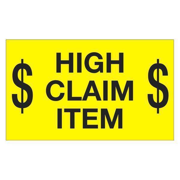 Tape Logic Labels, "$ High Claim Item $", 3" x 5", Fluorescent Yellow, 500/Roll
