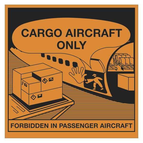 Tape Logic Labels, "Cargo Aircraft Only", 4 1/4" x 4 1/4", Orange/Black, 500/Roll