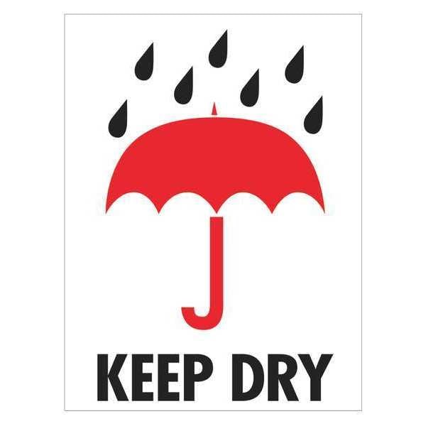 Tape Logic Labels, "Keep Dry", 3" x 4", Red/White/Black, 500/Roll