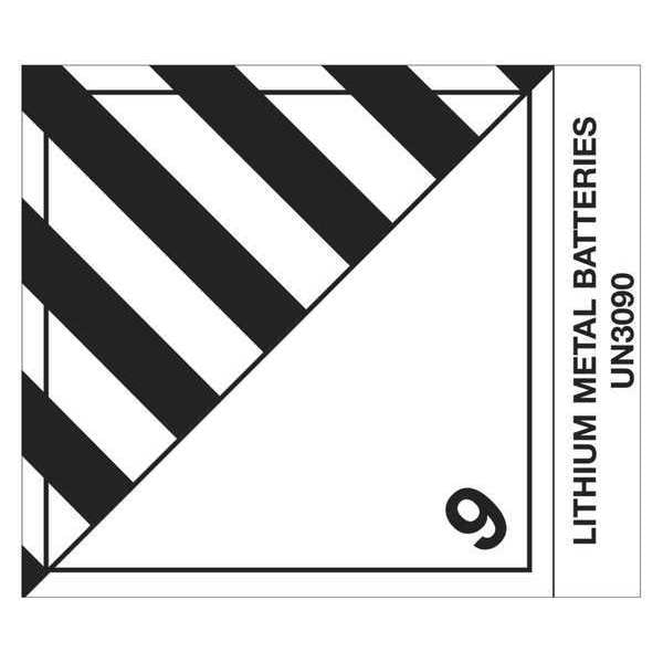 Tape Logic Labels, "Lithium Metal Batteries", 4" x 4 3/4", Black/White, 500/Roll