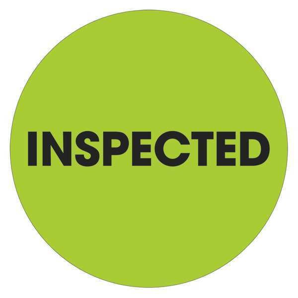 Tape Logic Labels, "Inspected", 2" Circle, Fluorescent Green, 500/Roll