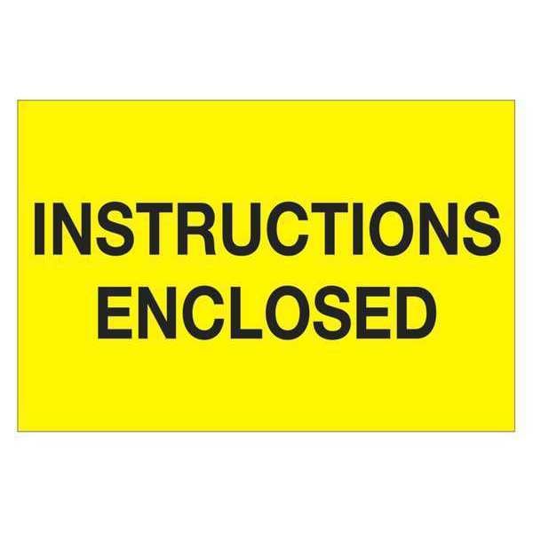 Tape Logic Labels, "Instructions Enclosed", 2" x 3", Fluorescent Yellow, 500/Roll