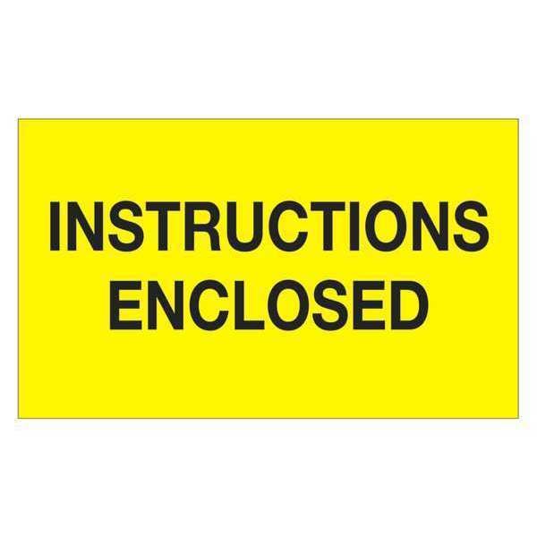 Tape Logic Labels, "Instructions Enclosed", 3" x 5", Fluorescent Yellow, 500/Roll