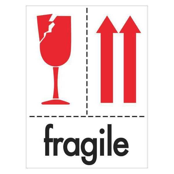 Tape Logic Labels, "Fragile", 3" x 4", Red/White/Black, 500/Roll