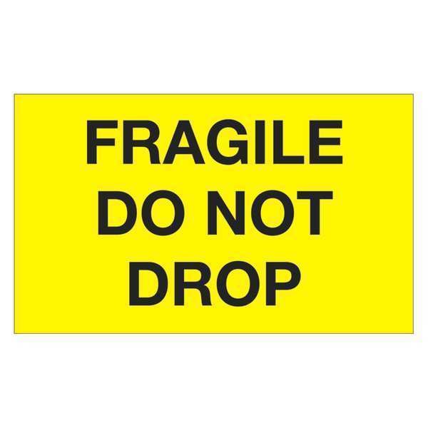Tape Logic Labels, "Fragile - Do Not Drop", 3" x 5", Fluorescent Yellow, 500/Roll