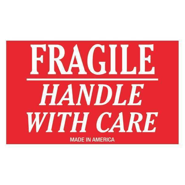Tape Logic Labels, "Fragile - Handle With Care", 3" x 4", Red/White, 500/Roll