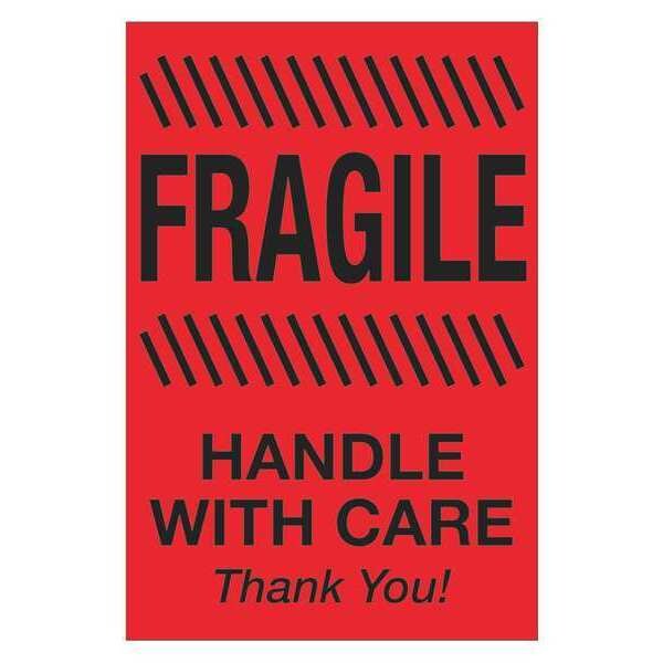 Tape Logic Labels, "Fragile - Handle With Care", 4" x 6", Fluorescent Red, 500/Roll