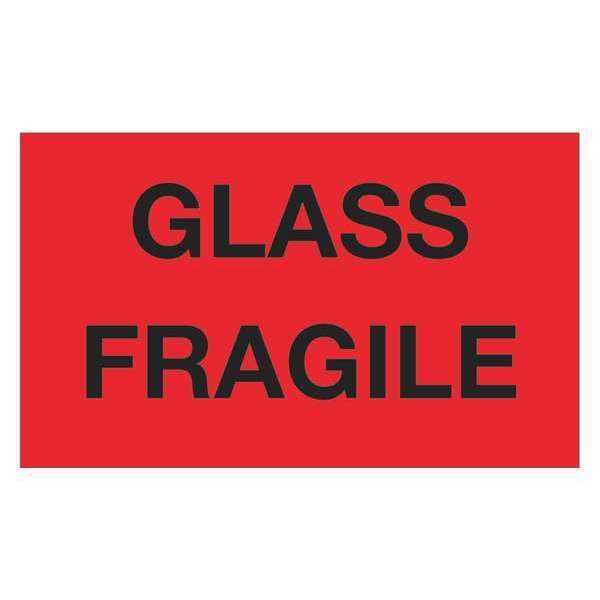 Tape Logic Labels, "Glass - Fragile", 3" x 5", Fluorescent Red, 500/Roll
