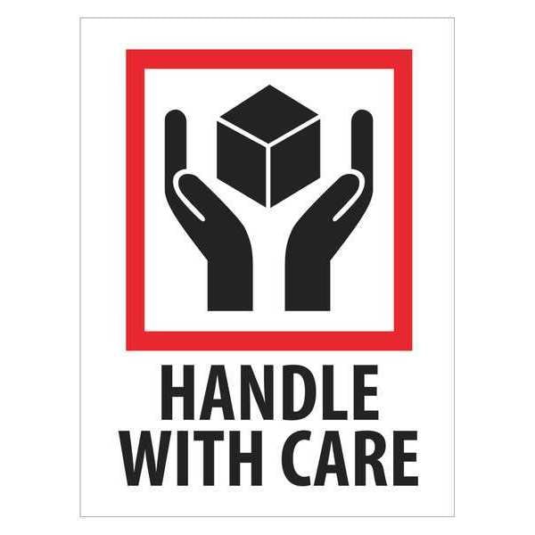 Tape Logic Labels, "Handle With Care", 3" x 4", Red/White/Black, 500/Roll