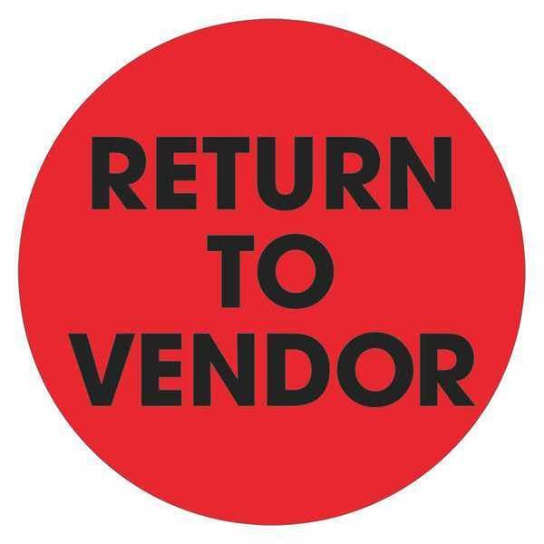 Tape Logic Labels, "Return To Vendor", 2" Circle, Fluorescent Red, 500/Roll