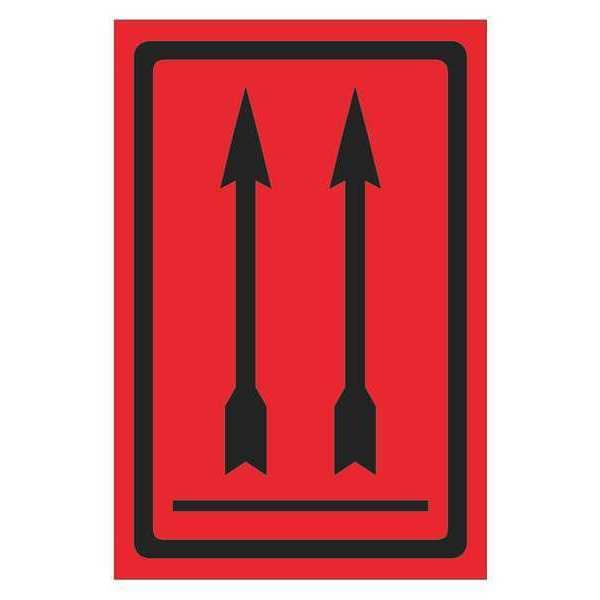 Tape Logic Labels, "Two Up Arrows Over Bar, 4" x 6", Fluorescent Red, 500/Roll