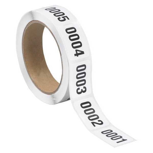Tape Logic Consecutive Numbered Labels, "(0001-0500)", 1" x 1 1/2", Black/White, 500/Roll