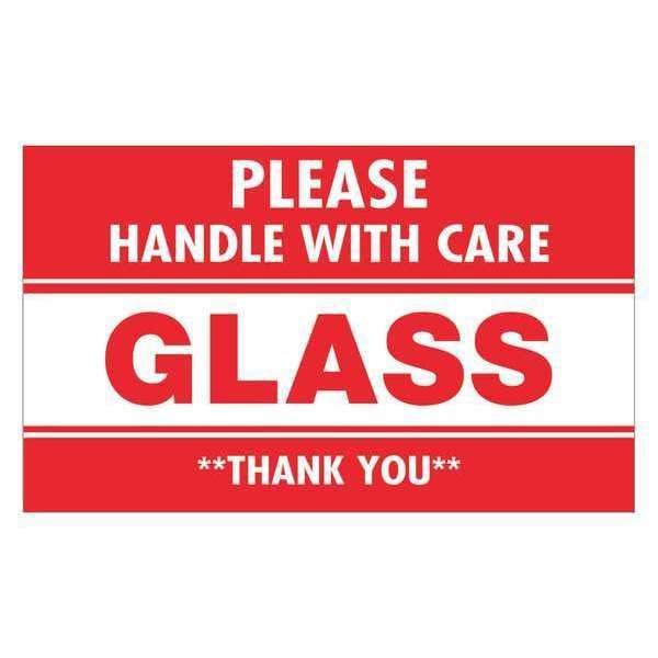 Tape Logic Labels, "Glass - Please Handle With Care", 3" x 5", Red/White, 500/Roll
