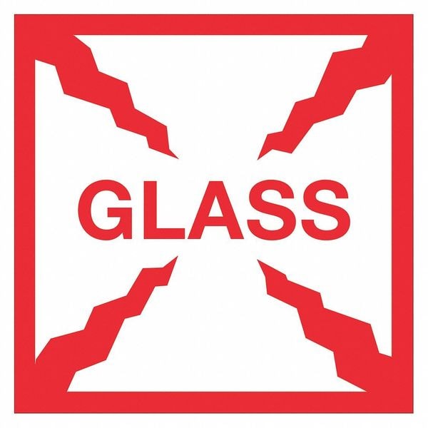 Tape Logic Labels, "Glass", 4" x 4", Red/White, 500/Roll