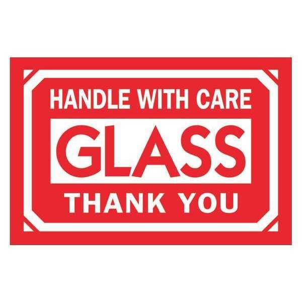Tape Logic Labels, "Glass - Handle With Care - Thank You, 2" x 3", Red/White, 500/Roll