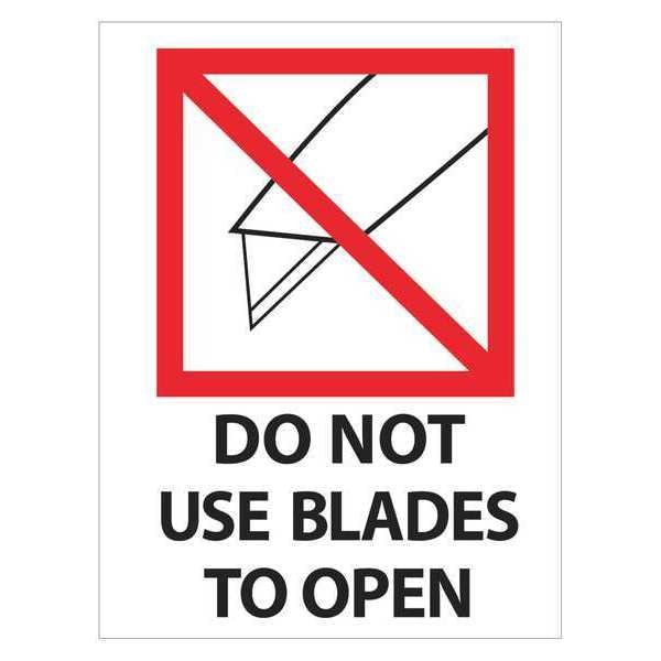 Tape Logic Labels, "Do Not Use Blades to Open", 3" x 4", Red/White/Black, 500/Roll