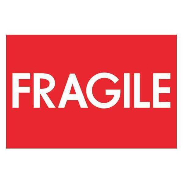 Tape Logic Labels, "Fragile" (High Gloss), 2" x 3", Red/White, 500/Roll
