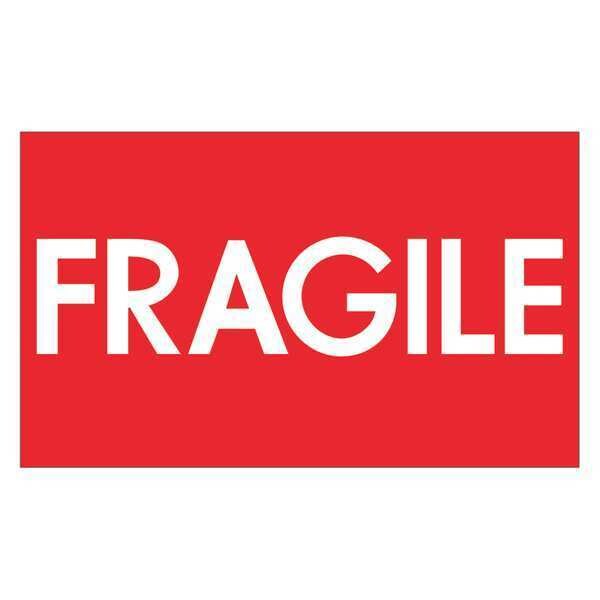 Tape Logic Labels, "Fragile" (High Gloss), 3" x 5", Red/White, 500/Roll