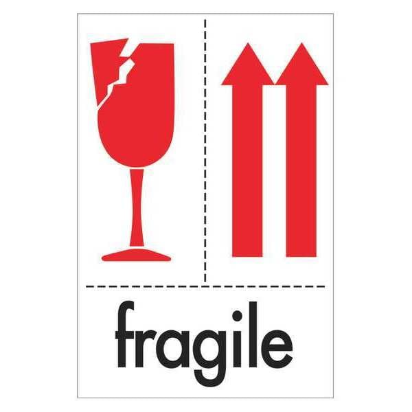 Tape Logic Labels, "Fragile", 4" x 6", Red/White/Black, 500/Roll