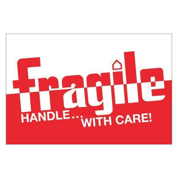 Tape Logic Labels, "Fragile - Handle With Care", 2" x 3", Red/White, 500/Roll
