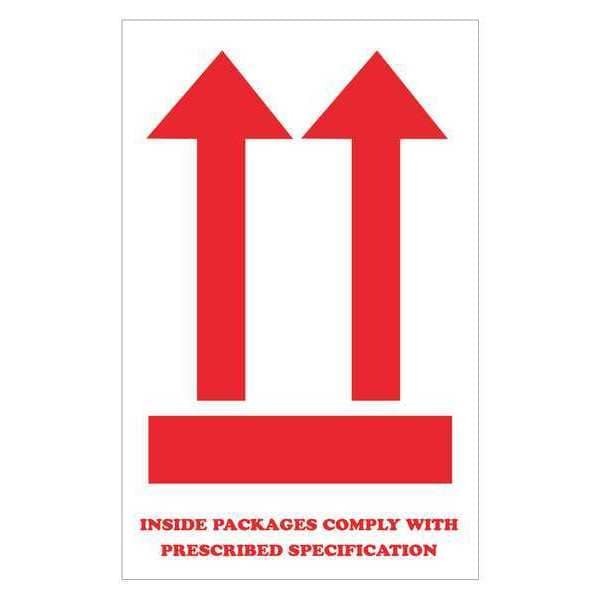 Tape Logic Labels, "This End Up", 4" x 8", Red/White, 500/Roll