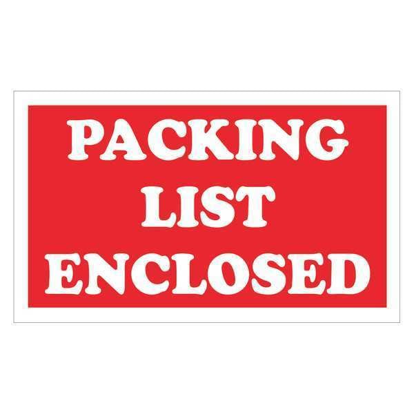 Tape Logic Labels, "Packing List Enclosed", 3" x 5", Red/White, 500/Roll