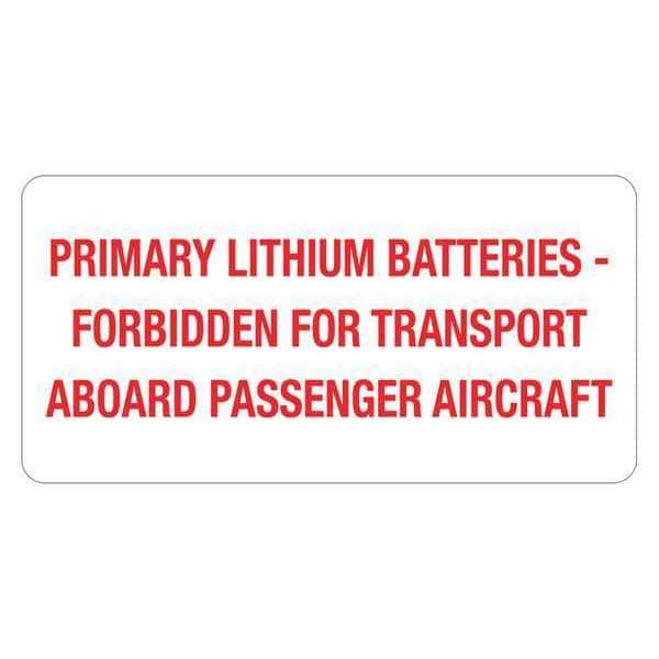 Tape Logic Labels, "Primary Lithium Batteries", 2" x 4", Red/White, 500/Roll
