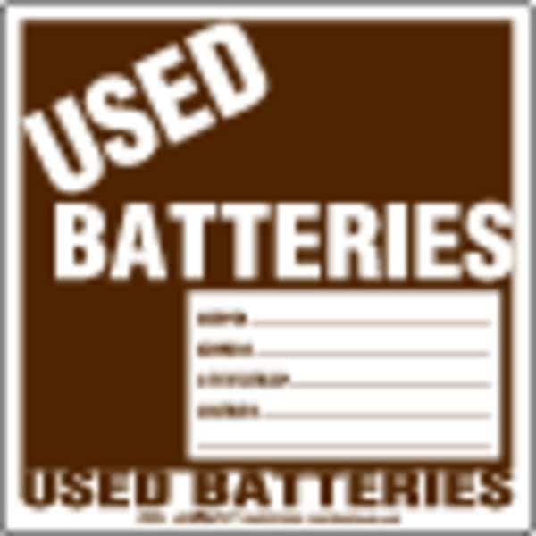 Used Batteries Label, 6"x6", Vinyl, PK100